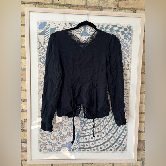 Reformation Black Lace-Trim Tie Front Blouse - Picture 6 of 8